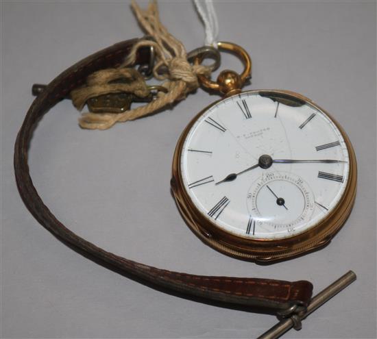 A late Victorian engine turned 18ct gold keywind pocket watch by T.f. Cooper, London, (dial af).